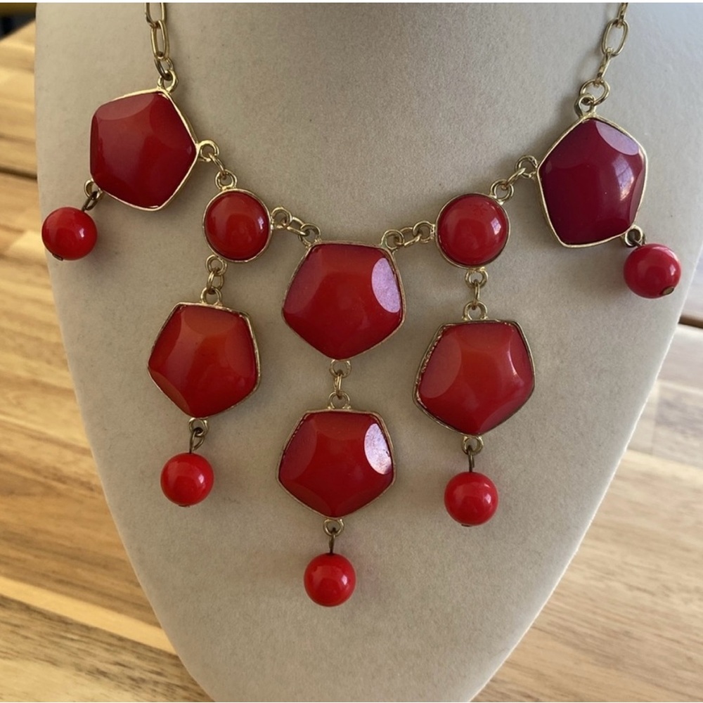 Vintage Red Stone Multi Layer Statement Necklace - image 2